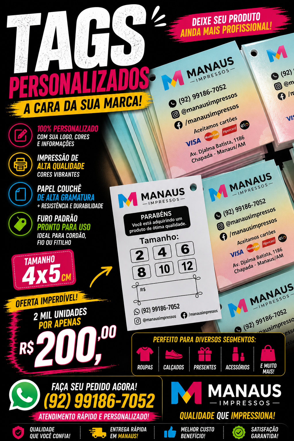 Tags Personalizadas 4 x 5 cm — 2.000 Unidades