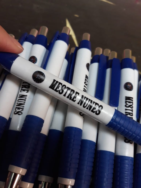 50 Canetas personalizadas - Branca com detalhes colorido