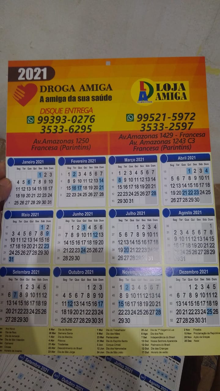 100 Folhinha  Calendário de Parede A4 com furo