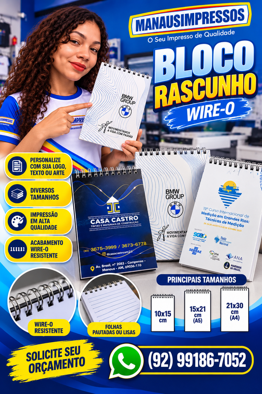 100 10x15 Bloco de rascunho personalizado Wire-O