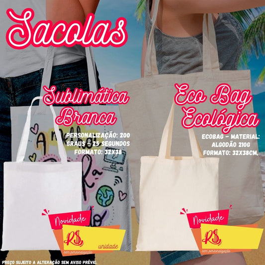 50 Sacola Sublimática 32x38 com Alça - ecobag