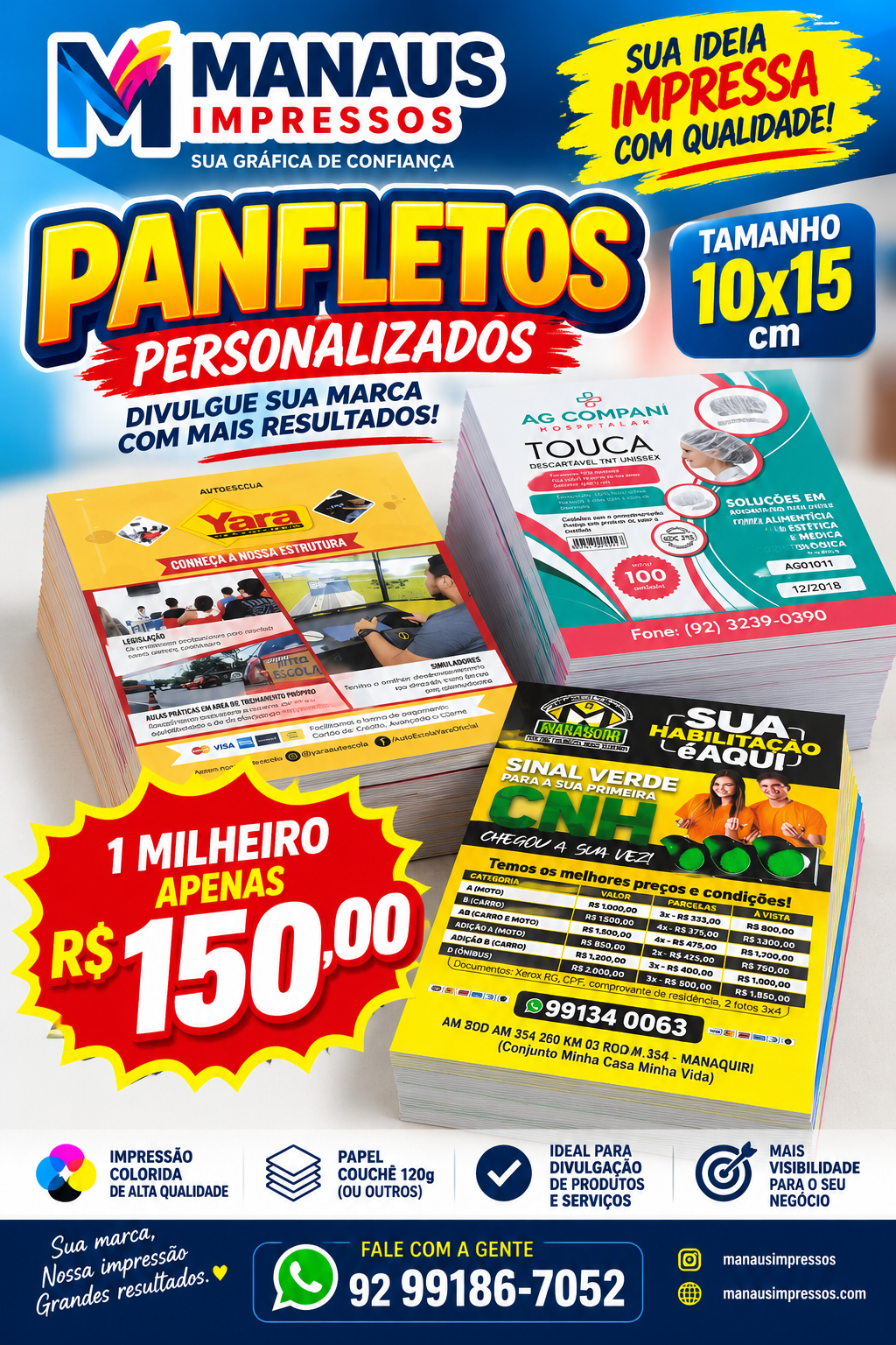 Panfletos Personalizados 10 x 15 cm Somente Frente — 1.000 Unidades